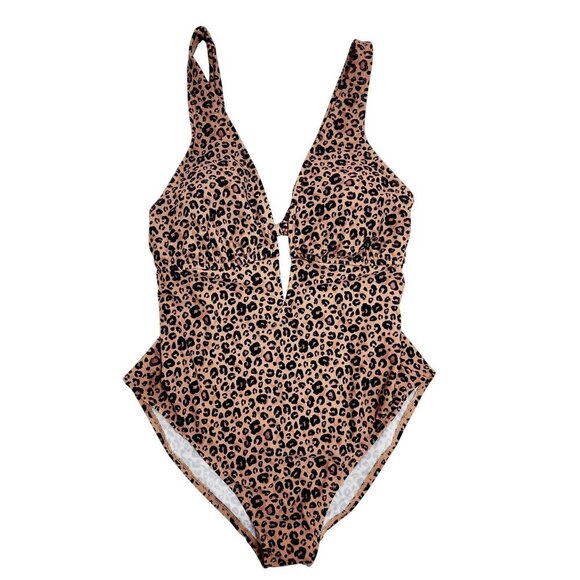 Leopard Print Womens One-Piece Swimsuit By Shade & Shore Size XL (16) - Picture 1 of 8